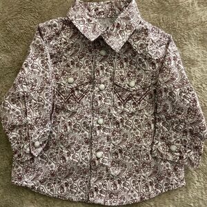 Wrangler White and Burgundy Paisley Button-Front Shirt